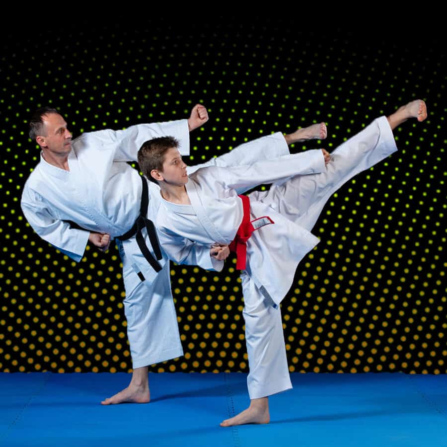 Martial Arts Lessons for Families in hohokus NJ - Dad and Son High Kick
